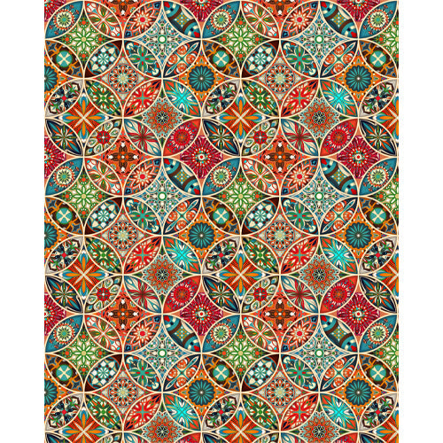 Bohemian Tile Carousel glass film pattern in terracotta, teal and cream, full design view