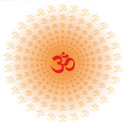 Sacred Om Mandala blind pattern in red and orange, full design view