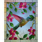Load image into Gallery viewer, Hummingbird Bloom glass film pattern in blue, magenta and green, full design view