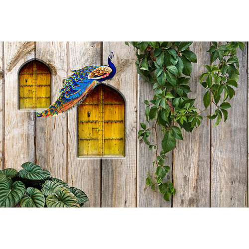Royal Peacock Doorway blind pattern in brown, green and yellow, full design view