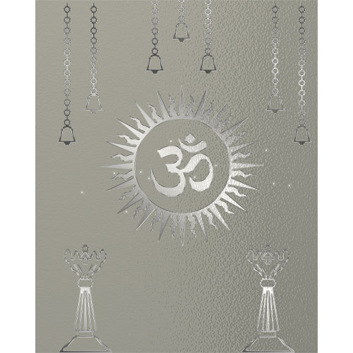 Celestial Om Rays glass film pattern in silver and grey, full design view