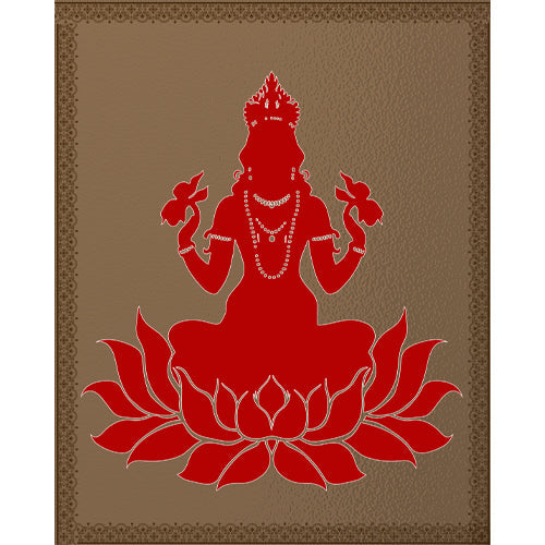 Lotus Lakshmi Blessing glass film pattern in red and taupe, full design view