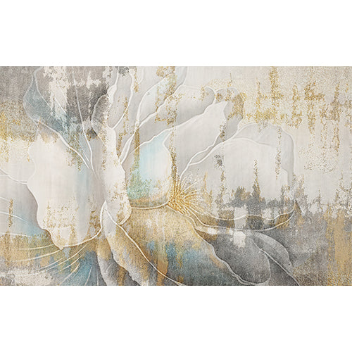 Golden Magnolia Fresco blind pattern in grey, gold and teal, full design view