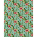 Load image into Gallery viewer, Teal hibiscus palm blind pattern in green, blue, pink and yellow, full design view