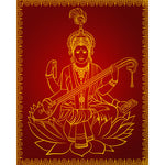 Load image into Gallery viewer, Veena Saraswati Grace glass film pattern in deep red and gold, full design view