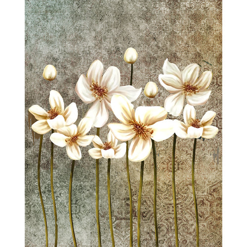 Vintage Damask Bloom glass film pattern in brown, grey and cream, full design view