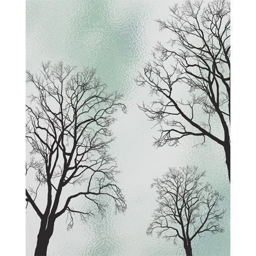 Sage Winter Treeline glass film pattern in black and sage green, full design view
