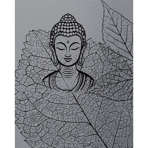Bodhi Buddha Serenity glass film pattern in grey and black, full design view