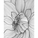 Load image into Gallery viewer, Inked Dahlia Lines glass film pattern in black and white, full design view