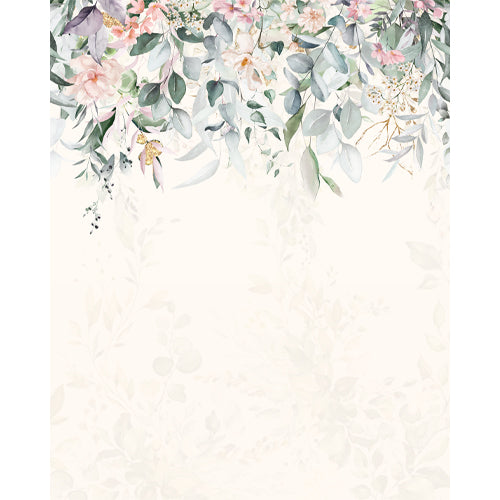 Blush eucalyptus drape blind design in white, green, pink and grey, full view