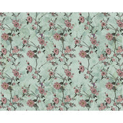 Sage rose vine blind pattern in green, pink and brown, full design view