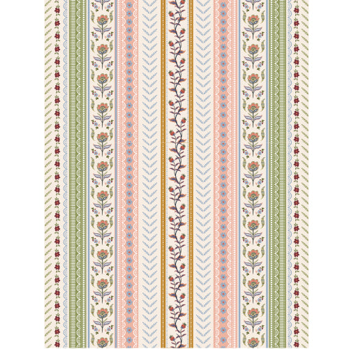 Folk Stripes in Bloom blind pattern in white, yellow, blue, orange and green, full design view