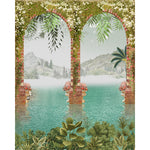 Load image into Gallery viewer, Turquoise lake arches blind design in blue, green, white, pink and brown, full view