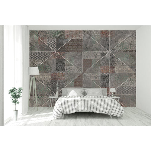Vintage Grey Textured Patchwork Geometry Wallpaper