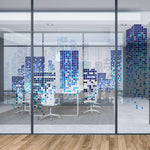 Load image into Gallery viewer, Pixel Cityscape glass film on a window — Lolli &amp; Omi
