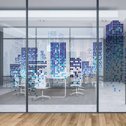 Pixel Cityscape glass film on a window — Lolli & Omi