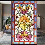 Load image into Gallery viewer, Victorian tulip stained glass film on a window — Lolli &amp; Omi