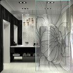 Load image into Gallery viewer, Black and white line art floral glass film on a window — Lolli &amp; Omi